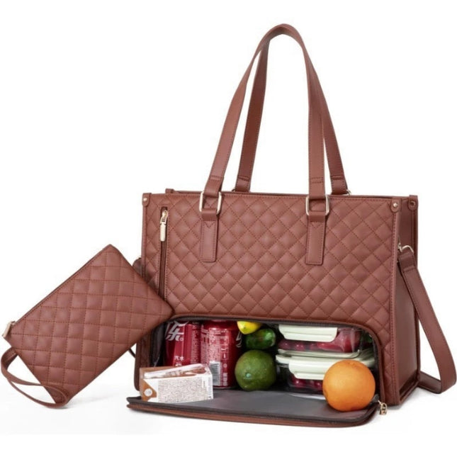 Brown Insulated Lunch Bag and Laptop Cooler - Perfect for Keeping Food Fresh.