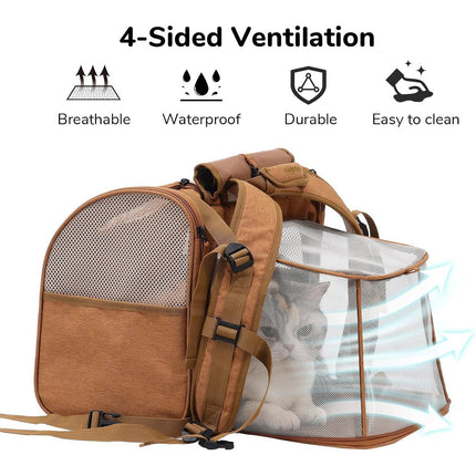 Grey Expandable Breathable Outdoor Portable Large Space Cat Backpack - Pet Carrier for Cats and Dogs.