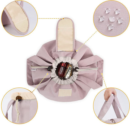Pink New Large Capacity Portable Drawstring Makeup Bag - Travel Toiletry Bag with Fashionable Cosmetic Brush Storage.