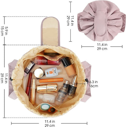 Blue New Large Capacity Portable Drawstring Makeup Bag - Travel Toiletry Bag with Fashionable Cosmetic Brush Storage.