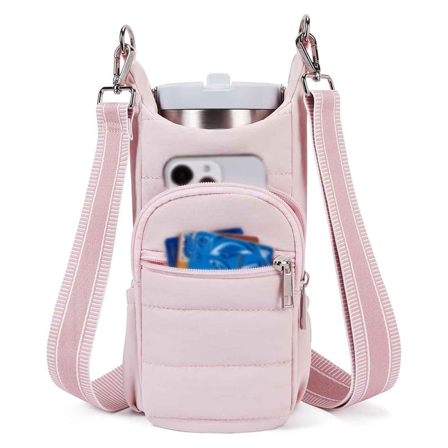 Pink Women's Crossbody Water Bottle Bag-Perfect for Hiking and Cycling.