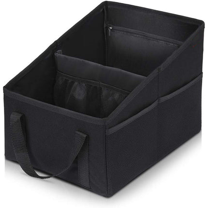 3-piece Black Car Trunk Storage Box - Large Capacity Oxford Cloth Foldable Car Seat Organizer.