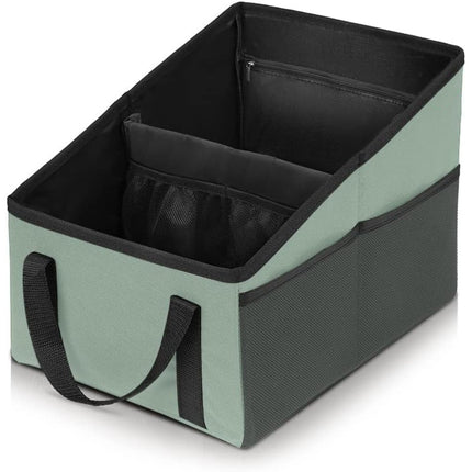 3-piece Green Car Trunk Storage Box - Large Capacity Oxford Cloth Foldable Car Seat Organizer.