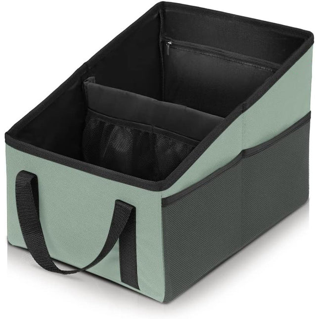 3-piece Green Car Trunk Storage Box - Large Capacity Oxford Cloth Foldable Car Seat Organizer.