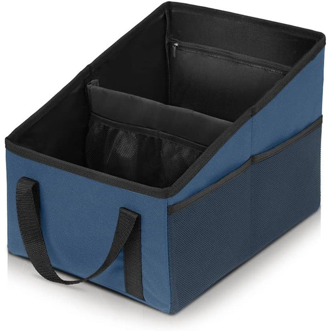 3-piece Blue Car Trunk Storage Box - Large Capacity Oxford Cloth Foldable Car Seat Organizer.