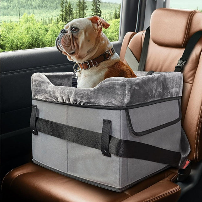 Grey Car Pet Pad - Portable Dog Booster Seat for Safe and Comfortable Travel.