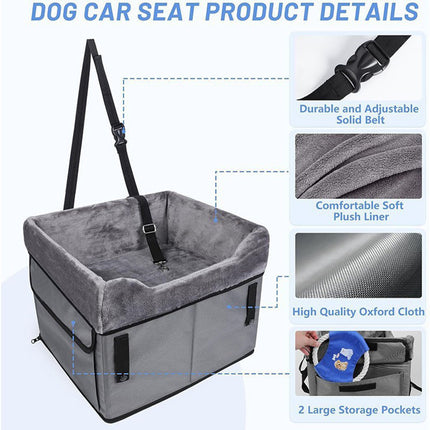 Grey Car Pet Pad - Portable Dog Booster Seat for Safe and Comfortable Travel.