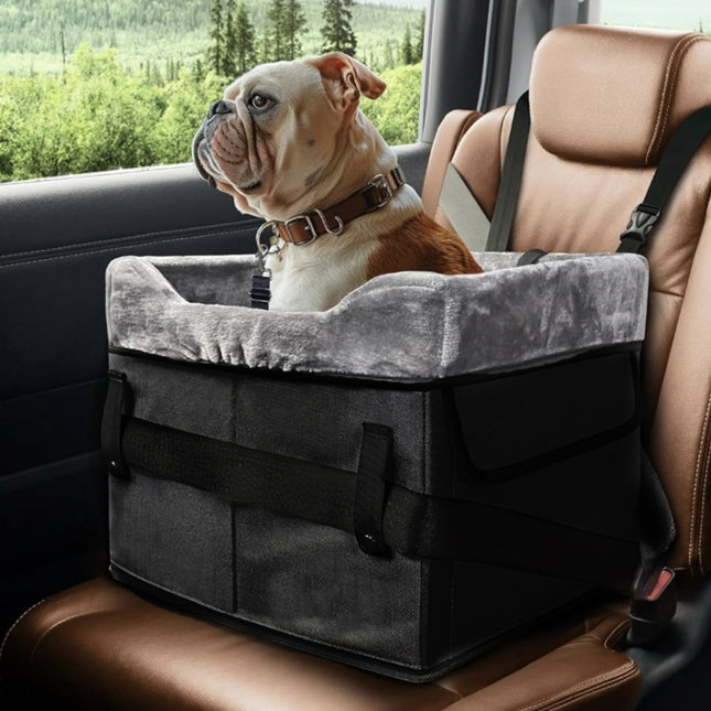 Black Car Pet Pad - Portable Dog Booster Seat for Safe and Comfortable Travel.