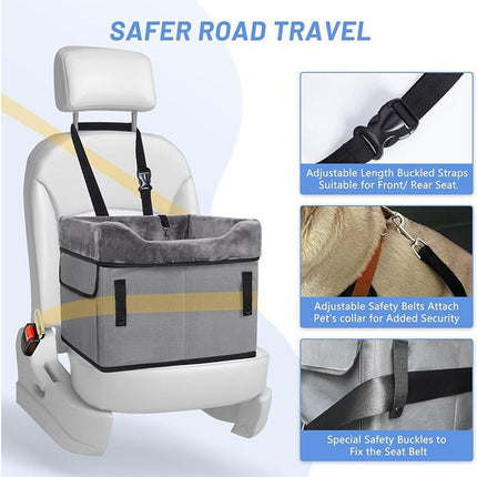 Black Car Pet Pad - Portable Dog Booster Seat for Safe and Comfortable Travel.