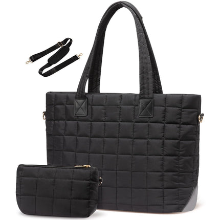 Black New Large Capacity Tote Bag - Fashionable Quilted Women's Shoulder Bag and Laptop Bag.