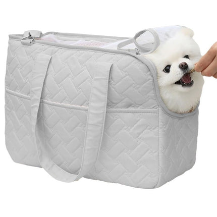 Grey Fashionable Pet Carrier Bag - Stylish Handbag for Cats and Small Dogs.