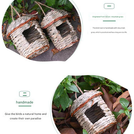 3-Piece Handcrafted Natural Grass Bird Nest - Eco-Friendly Pet Garden Decor(14*10cm).