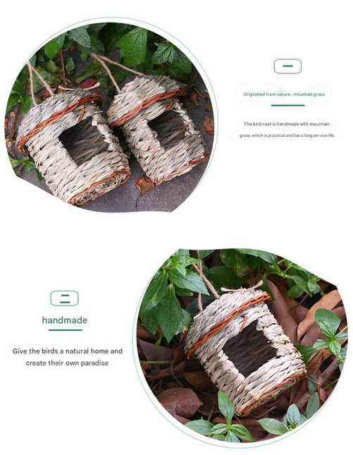 3-Piece Handcrafted Natural Grass Bird Nest - Eco-Friendly Pet Garden Decor(14*10cm).