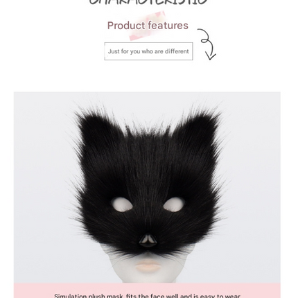 Dark grey Halloween Furry Fox Costume Set - Plush Mask, Ears Headband, Tail, and Paws for Cosplay.