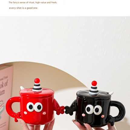 Black Quirky Ceramic Couples Mug Set - Fun and Unique Gift for Weddings and Special Occasions.