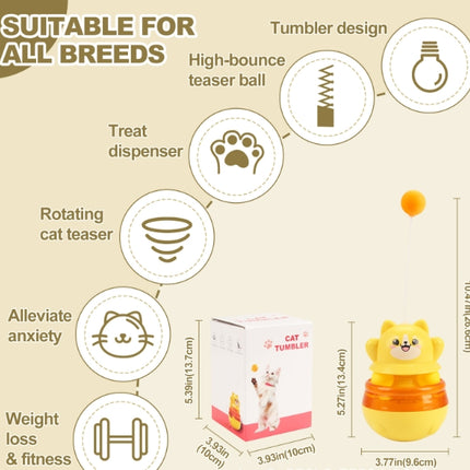 2-Piece Yellow Interactive Cat Tumbler Toy - 3-in-1 Treat Dispensing Puzzle Feeder with Ball Track & Teaser Wand.