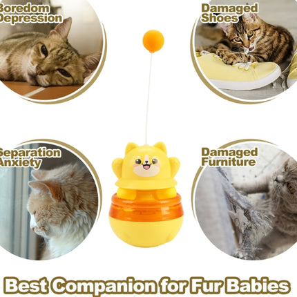 2-Piece Yellow Interactive Cat Tumbler Toy - 3-in-1 Treat Dispensing Puzzle Feeder with Ball Track & Teaser Wand.