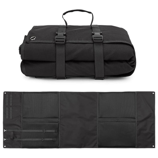Black Portable Tactical Shooting Mat - Lightweight Roll-Up Ground Pad for Outdoor Range & Hunting.