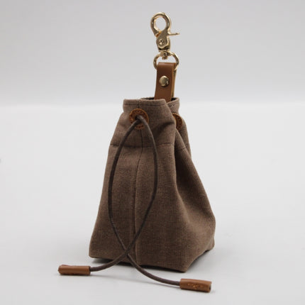 2-PCS Brown Clip-On Canvas Dog Treat Pouch - Portable Drawstring Bag for Training & Walks.