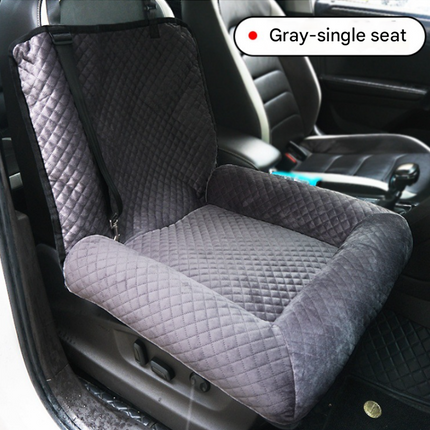 Grey Plush Dog Car Booster Seat - 2-in-1 Travel Bed for Small Dogs with Washable Cover.