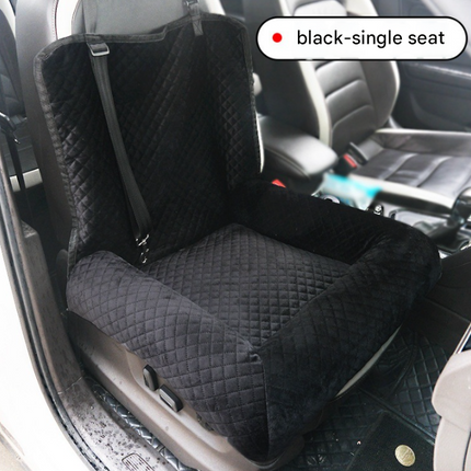 Black Plush Dog Car Booster Seat - 2-in-1 Travel Bed for Small Dogs with Washable Cover.