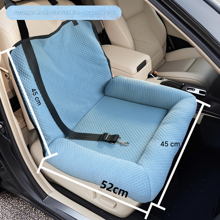 Turquoise Plush Dog Car Booster Seat - 2-in-1 Travel Bed for Small Dogs with Washable Cover.