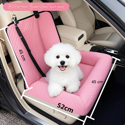Pink Plush Dog Car Booster Seat - 2-in-1 Travel Bed for Small Dogs with Washable Cover.