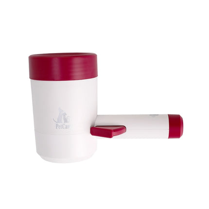 Deep red Portable Dog Paw Cleaner Cup - Semi-Automatic 360-degree Rotating Foot Washer with Soft Silicone Bristles.