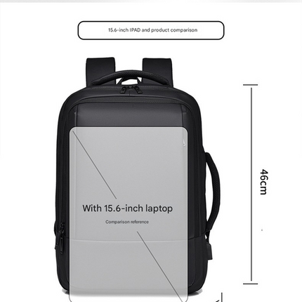 Black Expandable Business Laptop Backpack with USB Charging Port - Large Capacity Work & Travel Bag for 15.6 Inch Laptops.