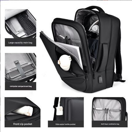 Green Expandable Business Laptop Backpack with USB Charging Port - Large Capacity Work & Travel Bag for 15.6 Inch Laptops.