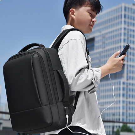 Blue Expandable Business Laptop Backpack with USB Charging Port - Large Capacity Work & Travel Bag for 15.6 Inch Laptops.