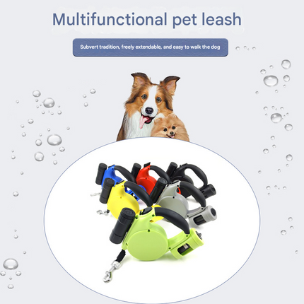 Red 3-in-1 Retractable Dog Leash with LED Flashlight & Poop Bag Dispenser | Heavy Duty Tangle-Free Leash for Safe Night Walks.
