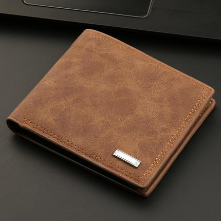 2-Piece Brown Men's Vintage Style Bifold Wallet | High-Capacity PU Leather with Removable Card Holder & Zip Coin Pocket.