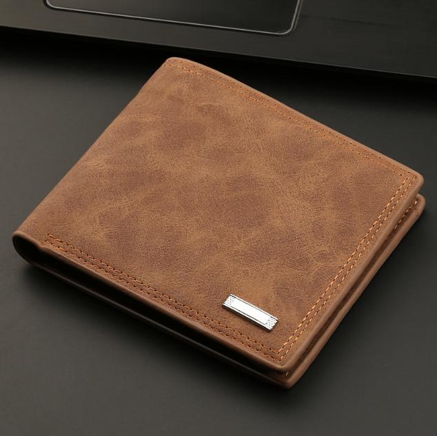 2-Piece Brown Men's Vintage Style Bifold Wallet | High-Capacity PU Leather with Removable Card Holder & Zip Coin Pocket.
