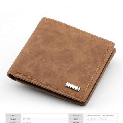 2-Piece Black Men's Vintage Style Bifold Wallet | High-Capacity PU Leather with Removable Card Holder & Zip Coin Pocket.
