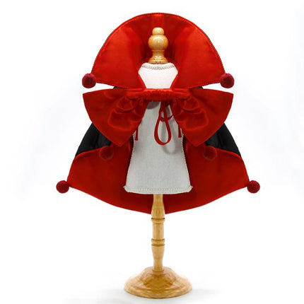 Red Regal Vampire Pet Cape | Halloween & Christmas Costume Cloak with Bow & Pom-Poms for Dogs and Cats(Size M).