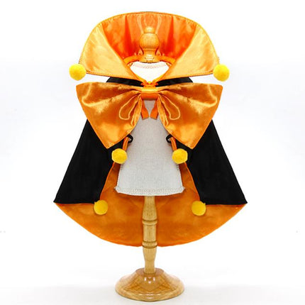 Orange Regal Vampire Pet Cape | Halloween & Christmas Costume Cloak with Bow & Pom-Poms for Dogs and Cats(Size M).