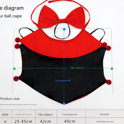 Orange Regal Vampire Pet Cape | Halloween & Christmas Costume Cloak with Bow & Pom-Poms for Dogs and Cats(Size M).