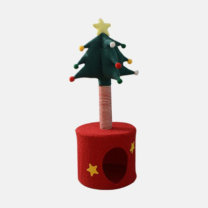 Festive Christmas Tree Cat Scratcher & Condo | 2-in-1 Sisal Post with Cozy Hideaway Bed.