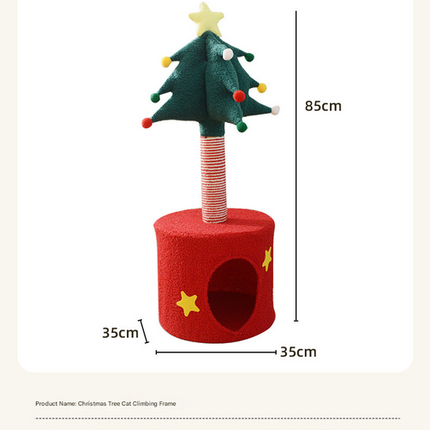 Festive Christmas Tree Cat Scratcher & Condo | 2-in-1 Sisal Post with Cozy Hideaway Bed.