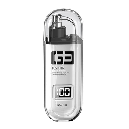 White Painless Electric Nose & Ear Hair Trimmer - USB-C Rechargeable Grooming Tool with LED Battery Display for Men and Women.