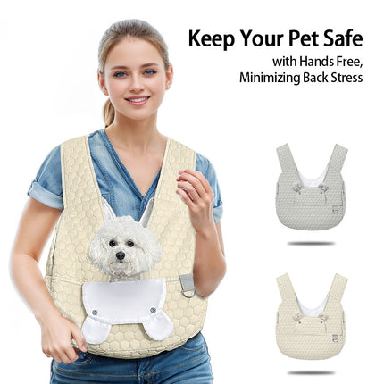 Grey Hands-Free Quilted Pet Carrier Sling - Soft & Comfortable Front Pack for Small Dogs and Cats.