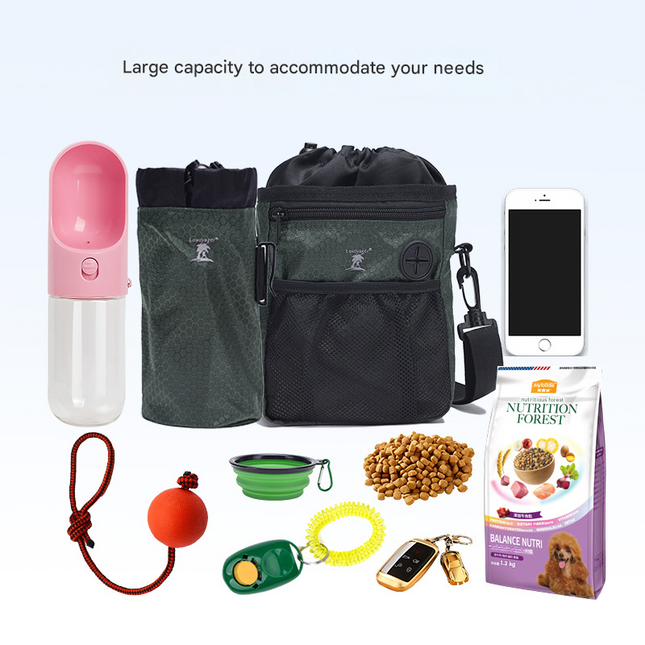 Multi-Functional Dog Training Pouch - Hands-Free Treat & Kibble Bag with Poop Bag Dispenser.