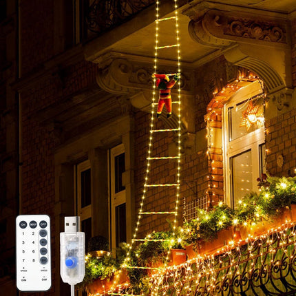 Festive Climbing Santa LED Ladder Light - USB Powered Outdoor Christmas Hanging Decoration with Remote(1.7m).