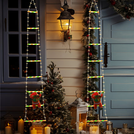 Festive Climbing Santa LED Ladder Light - USB Powered Outdoor Christmas Hanging Decoration with Remote(1.7m).