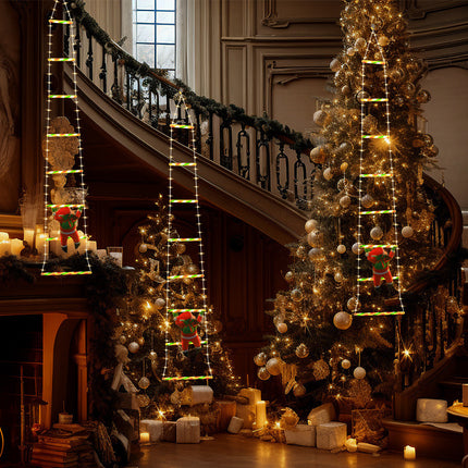 Festive Climbing Santa LED Ladder Light - USB Powered Outdoor Christmas Hanging Decoration with Remote(1.7m).