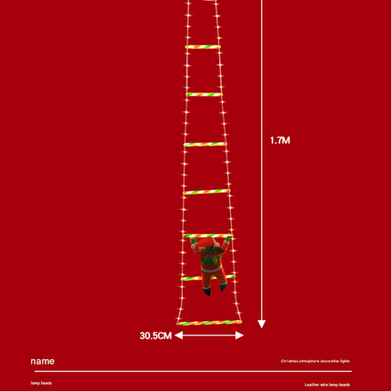 Festive Climbing Santa LED Ladder Light - USB Powered Outdoor Christmas Hanging Decoration with Remote(1.7m).