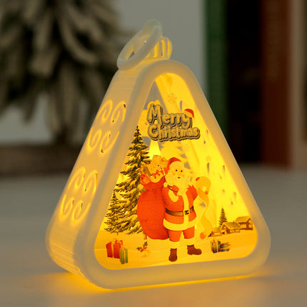 White Santa Claus Charming Christmas Scene Mini Lanterns (Set of 3) - Battery Operated LED Lights for a Cozy Holiday Glow.