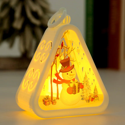 White Snowman Charming Christmas Scene Mini Lanterns (Set of 3) - Battery Operated LED Lights for a Cozy Holiday Glow.