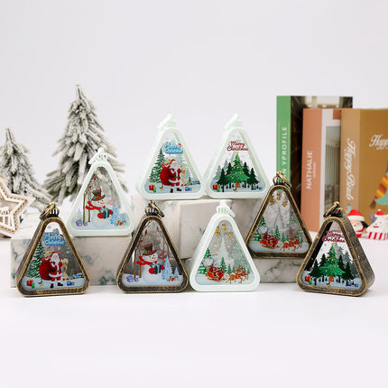 White Snowman Charming Christmas Scene Mini Lanterns (Set of 3) - Battery Operated LED Lights for a Cozy Holiday Glow.